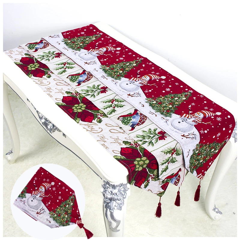 

2019 Navidad Christmas Decoration Table Runner Mat Tablecloth Red Cloth Cover Christmas Flag For Party Kitchen Decor Supplies