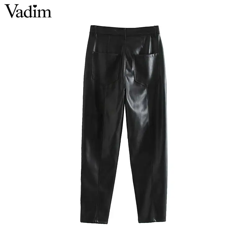 Vadim женские шикарные штаны из искусственной кожи на молнии с карманами в европейском стиле женские черные брюки до щиколотки KB187