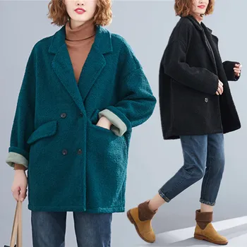 

BIG SIZE 4XL Autumn Winter Women Korea Fashion Solid Outwear Tops Ladies Female Plus Large Fleece Caridgans Loose Jacket Coat