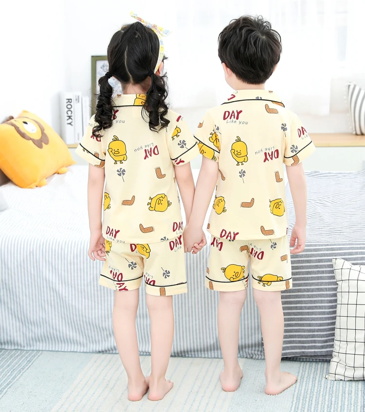 cheap plus size pajama sets 2020 New Children's Boys Pajamas Set summer short sleeve T-Shirts Trousers Cotton Cardigan Pyjamas Teen Boy Home Wear Suits Kids custom pajama sets	