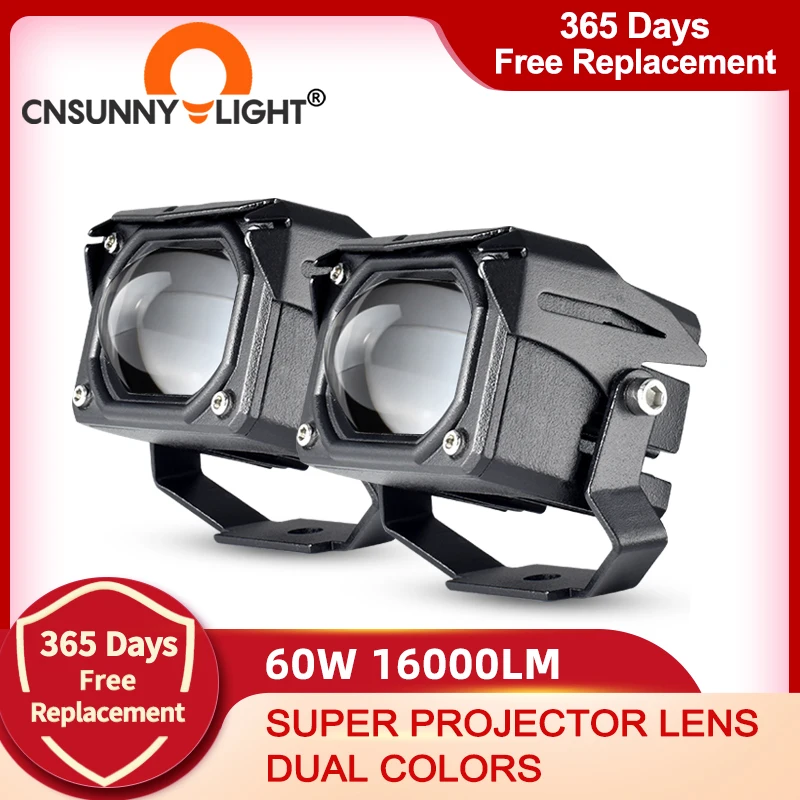 CNSUNNYLIGHT Bi LED Lens Dual Colors Motorcycle Projector Headlight Spotlight Moto Bicycle 8000Lm Head Fog DRL Driving Light 12V