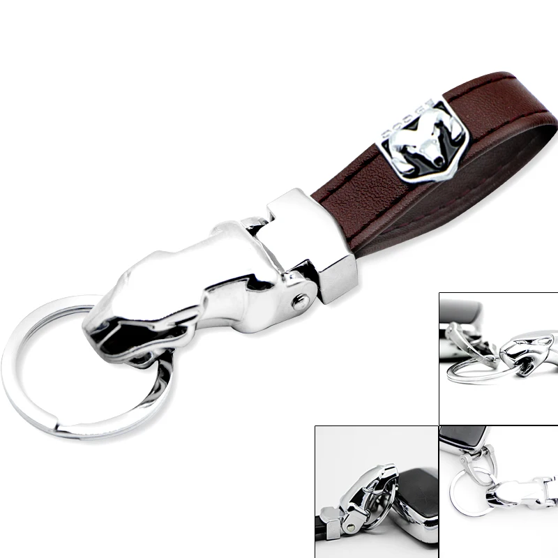 

Car Badge Leather Leopard head Keyring Keychain Key Chain For Dodge Challenger RAM 1500 Charger Avenger Caliber Nitro