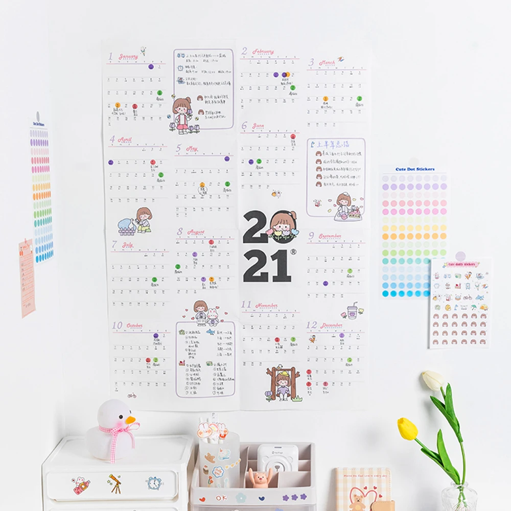 

2021 Schedules 365 Days Wall Calendar Memo Study Planner Notes TO DO LIST with Stickers School Stationery Office Supplies