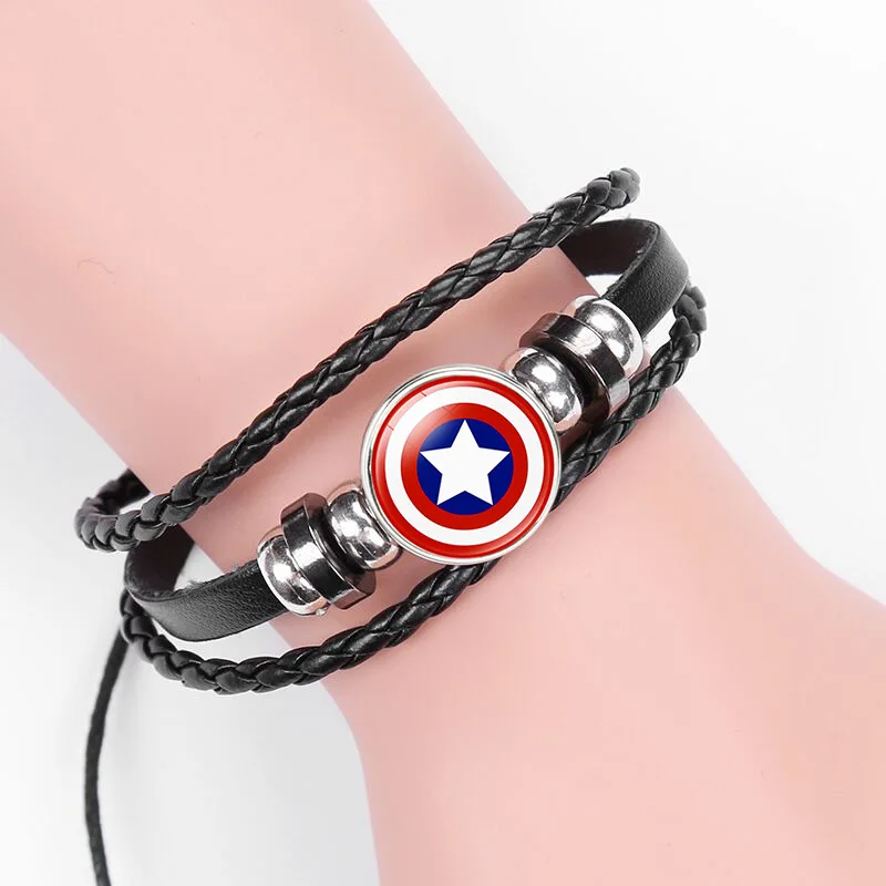 Фигурки Marvel, кожаный браслет, 3D Рисунок, стекло, драгоценный камень, Подвески Игрушки, Капитан Америка, Дэдпул, супергерои, Мстители, подвеска