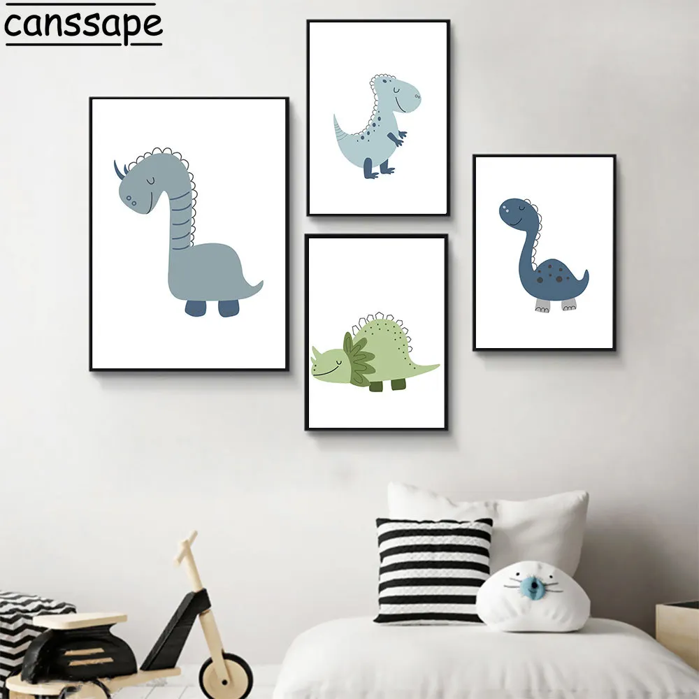 Scandinavian Style Bedroom Nursery Dinosaur Prints Pictures Home Decor 