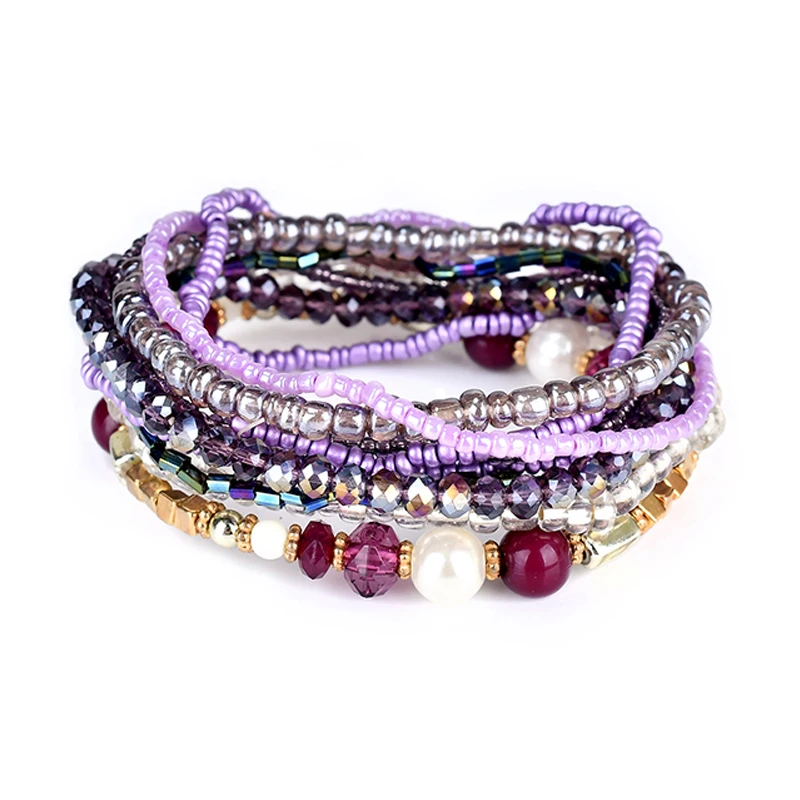 Bohemian Red Multi-layer Bracelets Bangles For Women Accessories Jewelry Colorful Crystal Beads Bracelet Set Pulseras Feminina