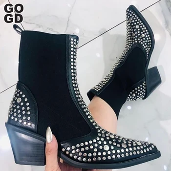 

[GOGD] Winter Boots Women's ankle Zipper Autumn Winter Ladies boots Women Sexy Rivet Night Club Party Pump Shoes shoes women