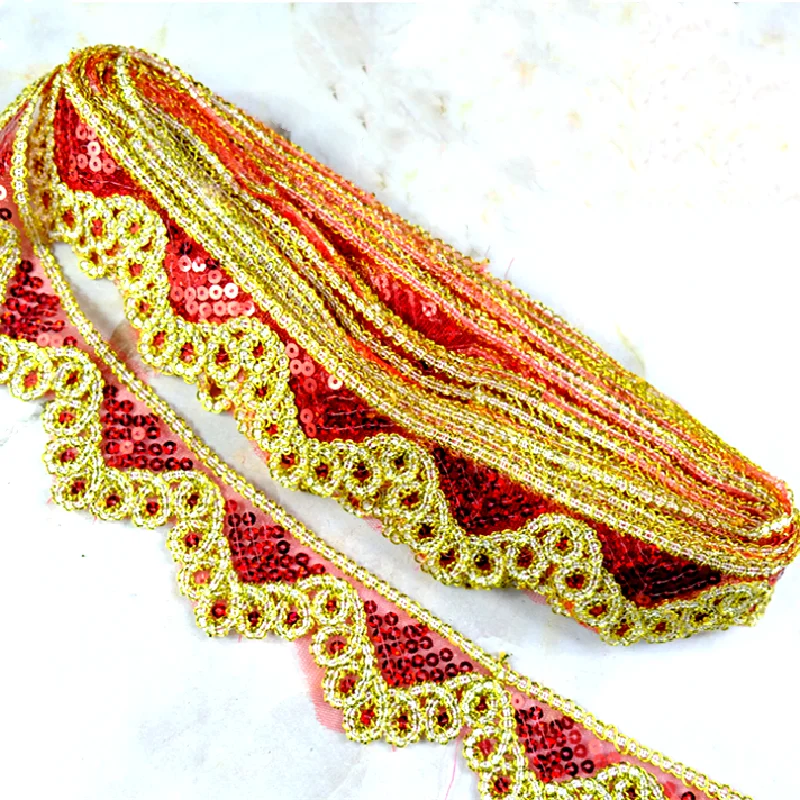 Sequined Embroidery Lace For Carnival Cosumes Ribbon Lace Wave Crochet Gold Silver Braid Trims Gold Sewing Band 4.5cm 9 Yds lace fabric lace ribbon lace garment accessories lace sewing supplies lace decoration lace accessories lace sewing accessories clothing craft accessories