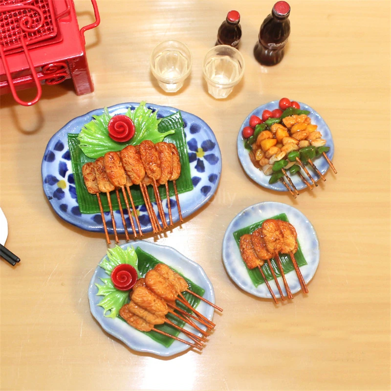 Миниатюрный Кукольный домик для барбекю мясная тарелка еда Барби кукольный