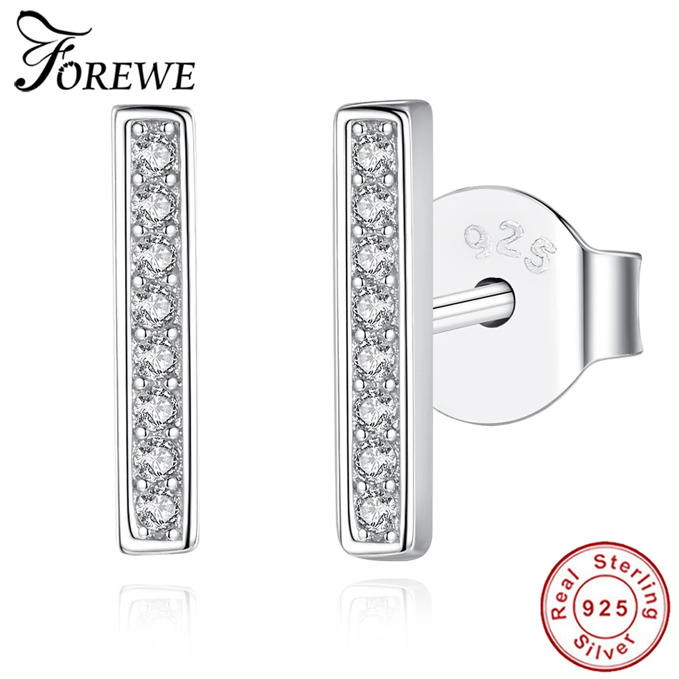 

Authentic 925 Sterling Silver Simple Bar Earrings Dazzling Cubic Zirconia Geometric Stud Earrings for Women Girl Fashion Jewerly