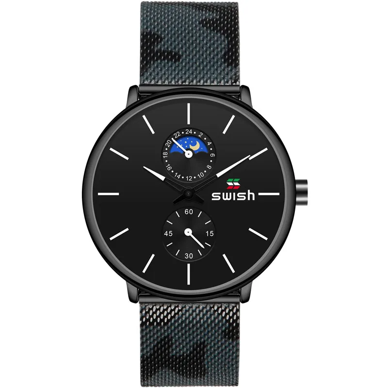 SWISH мужские часы мужские часы лучший бренд класса люкс кварцевые часы водонепроницаемые камуфляжные часы ремешок из нержавеющей стали - Цвет: Белый
