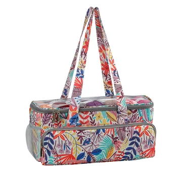 

Rectangle Portable Oxford Cloth Yarn Storage Bag Large Capacity Zipper Closure Floral Printed Knitting Tote Mesh Pouch Needles