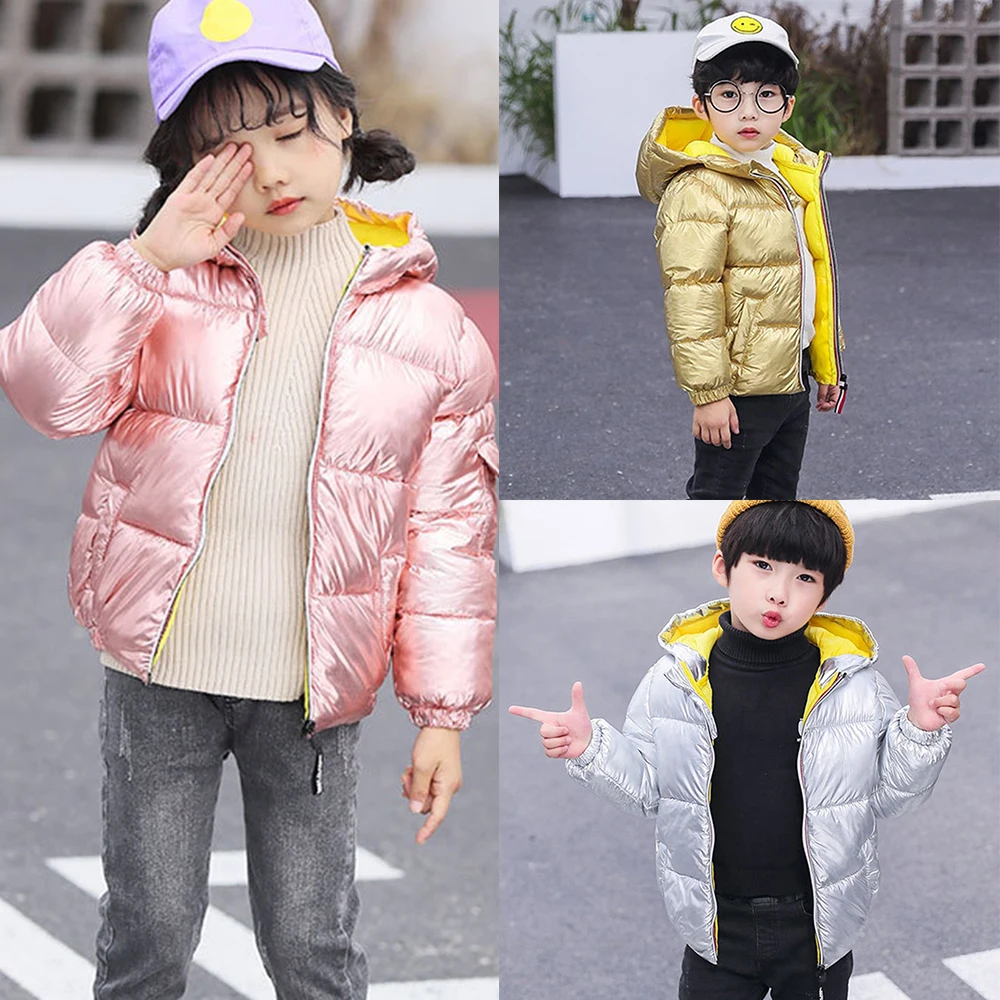 LOOZYKIT Children Clothes Girls Boys Outwear Cotton Jacket Hooded Solid Color Coat Winter Warm Kids Clothing Overcoat Snow Wear