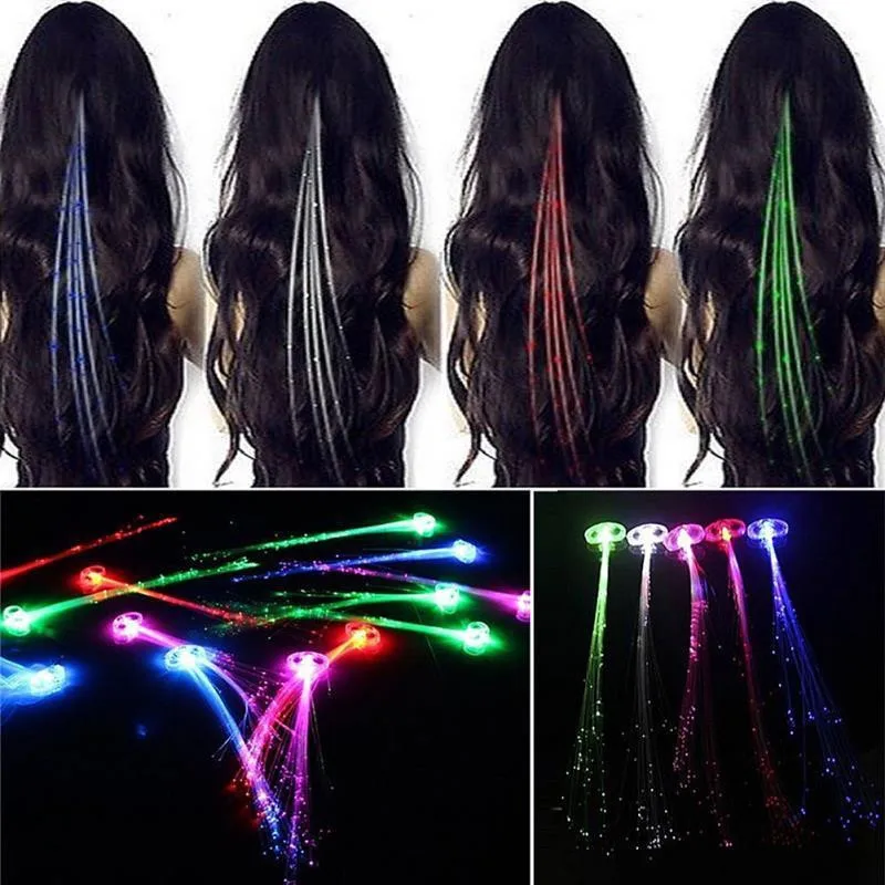 5pcs / Lot Flash Led Hair Light Emitting Fiber Optic Pigtail Braid Plait Luminous Hair Wig Party