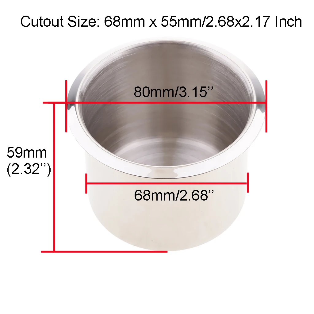 2 Pieces Stainless Steel Cup Drink Holders for Marine Boat Yacht RV Camper Truck - 68x55mm