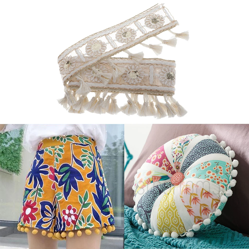 1 Yard National Style Jacquard Ribbon with Ball Fringe Tassels