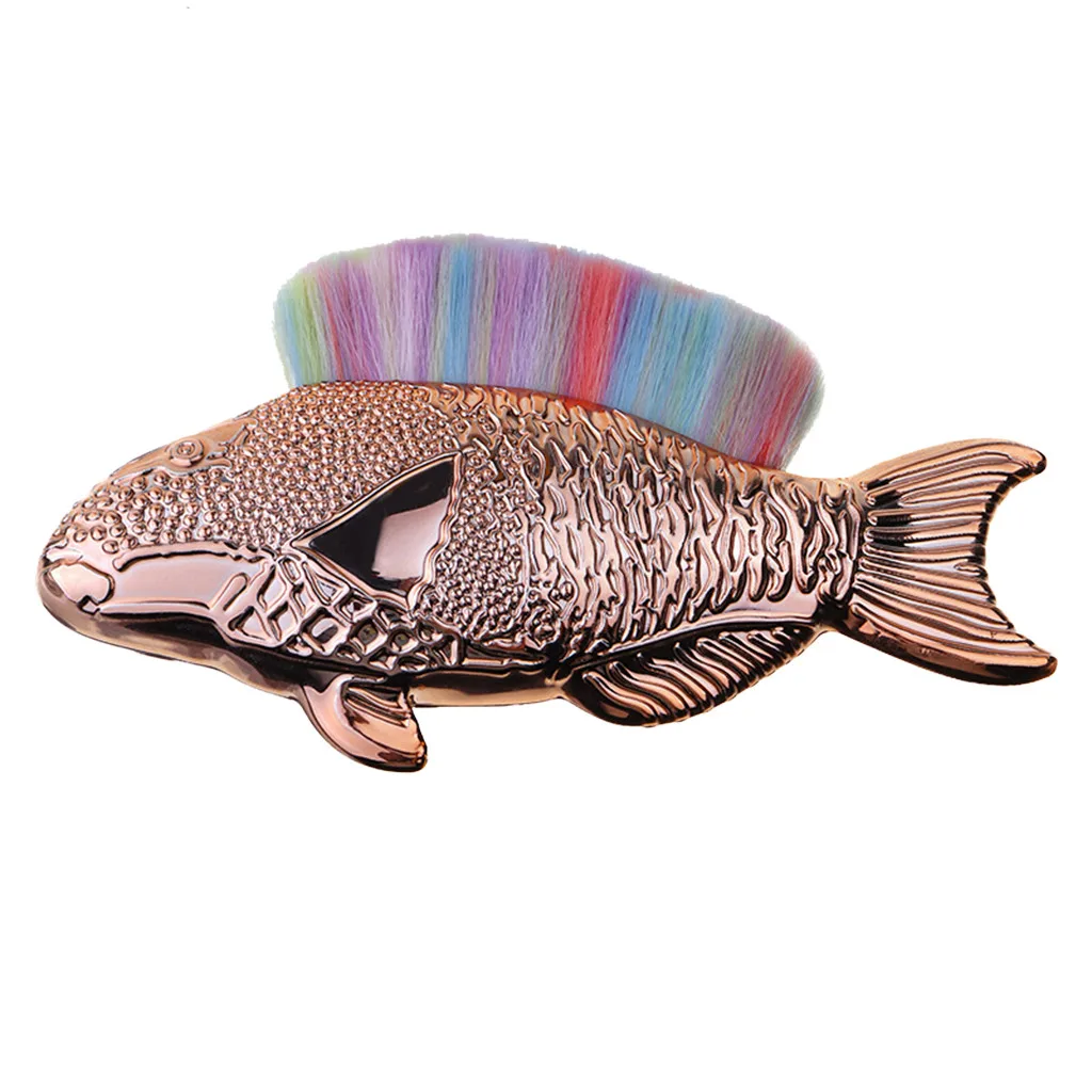 Nail Art Brush Soft Goldfish shape Nail Brush Dust Remover Powder Cleaning Artificial Metal Handle Fiber Manicure Nail Art Tool