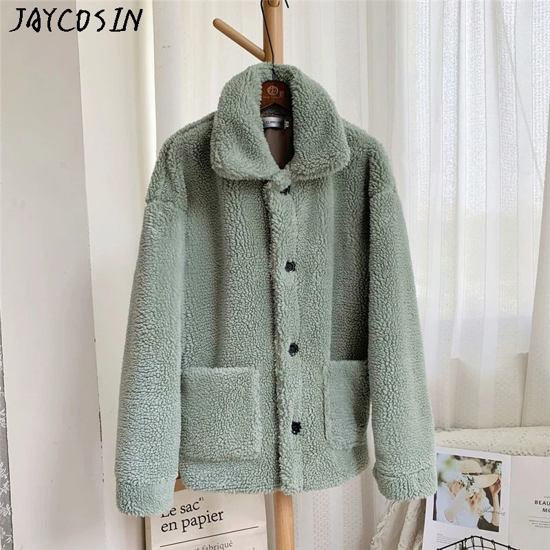 JAYCOSIN, индивидуальное пальто для женщин, модное, осеннее и зимнее, однотонное, повседневное, свободное, короткое, Ветровка из овечьей шерсти, пальто Jas manteau Drop