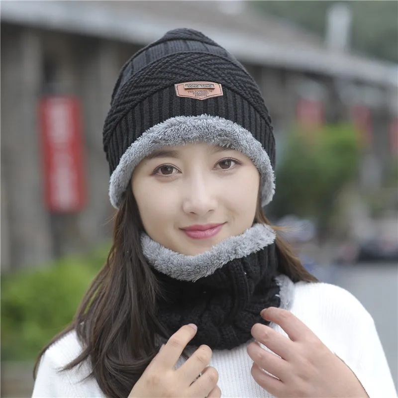 Women Scarf Hat Sets Ma'am Wool Hat Windbreak Knitting Hat Warm Increase Cashmere Thickness Scarf Integral Triangle Mark Set Hat