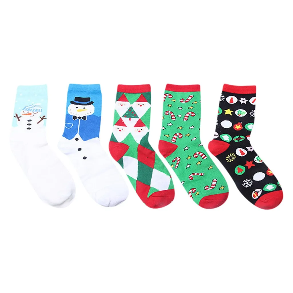 5 пар, рождественские носки, модные мужские и женские забавные носки, унисекс, повседневные, с рождественским принтом, средние носки, носки женски