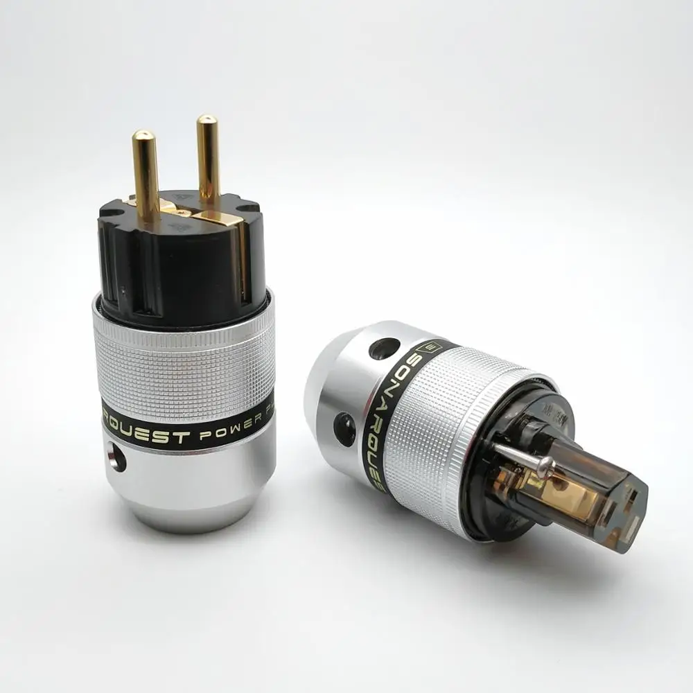 SONARQUEST Алюминий сплав E25-G(D) C25-G(D) Высококачественные золото покрытием; Большие европейские Schuko EU Мощность Plug& разъем IEC для Hi-Fi усилитель