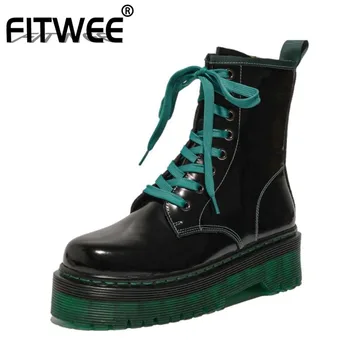 

FITWEE New Woman Ankle Boots Flat Heel Genuine Leather Mixes Color Winter Shoes Woman Cool Fashion Woman Footwear Size 34-42