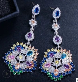 

fashion colorful Crystal diamond jewelry stone 925 silver lady's earings 49.3tt