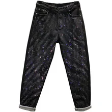 Плюс вельветовые джинсы для женщин bf Новая мода осень и зима алмаз свободные по щиколотку шаровары