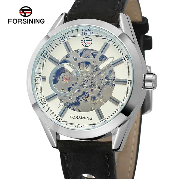 Forsining Blue Hardlex стекло коричневый Натуральная кожа прозрачный ажурные Мужские механические Автоматические часы Лидирующий бренд роскошные часы - Цвет: 7