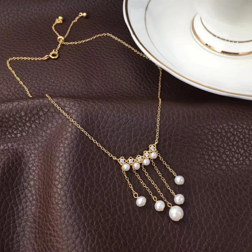 

Butterfly Home Korean Series Tassels Vintage 14k Gold 3-6 round Glare Virgine Pearl Necklace Syjs11k11aje