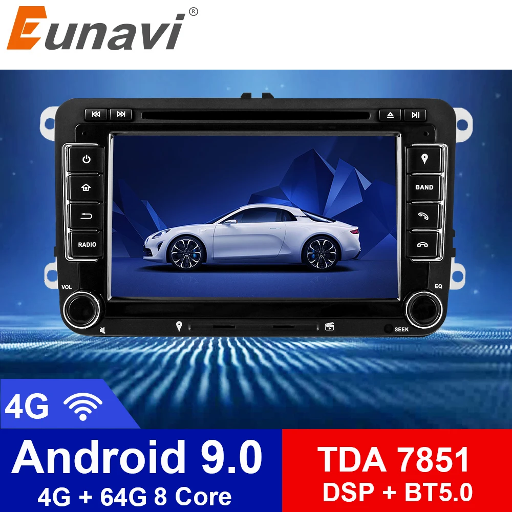 Автомобильный dvd плеер Eunavi 8 ядер Android 9 0 2 Din для VW GOLF JETTA POLO TOURAM PASSAT B6 GPS Navi стерео