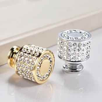 

Crystal cabinet drawer black handle European modern minimalist light luxury wardrobe door gold diamond single hole handle