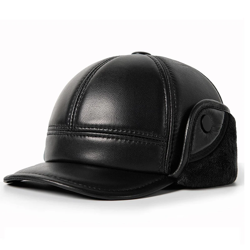 

2020 Winter Men Real Genuine Sheepskin Leather Caps fur hat High Quality Real Leather Cap Real Natural Sheep Shearing Hat