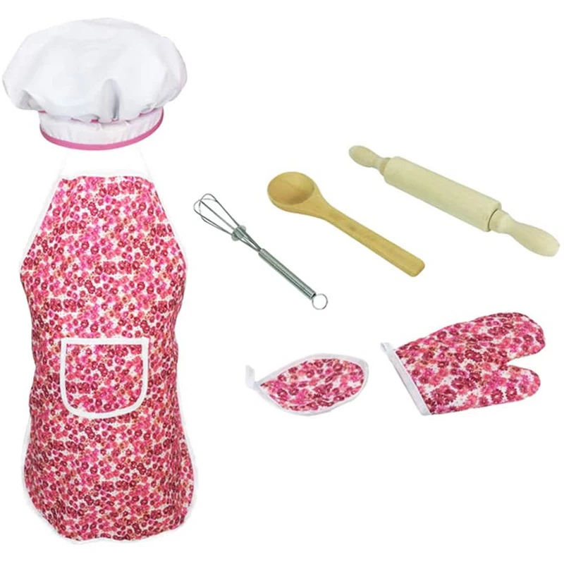 

7 Pieces Chef Set Complete Kids Kitchen Playset with Chef's Hat Apron Cooking Mitt and Utensils