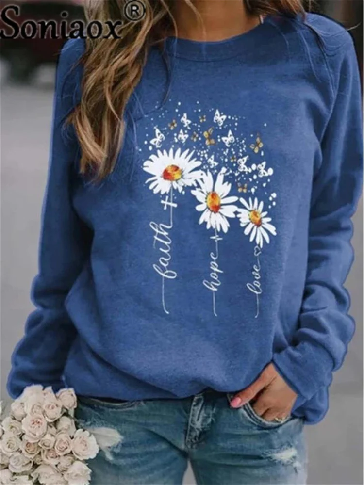 Women Casual Harajuku Flowers Printed Sweatshirts Autumn Winter Female Hoodies Women Long Sleeve Pullover Sudadera Mujer Moletom