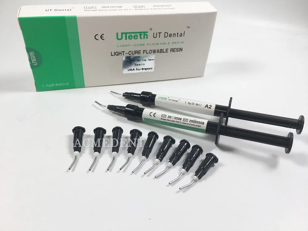 

A2 UT Flow Composite Resin Dental Flowable Light Cure Curing 2Syringes Black Syringe Delivery Tips Replacement