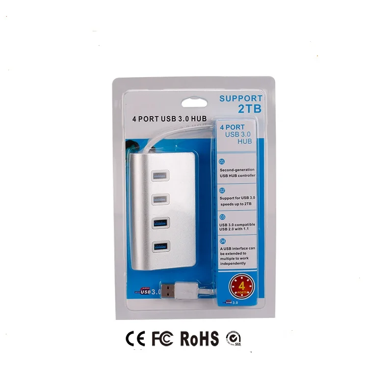 Алюминиевый сплав 4 порта USB3.0 концентратор Высокоскоростной сплиттер крутой светильник высококачественный usb-хаб для нескольких устройств компьютера ноутбука micro SD