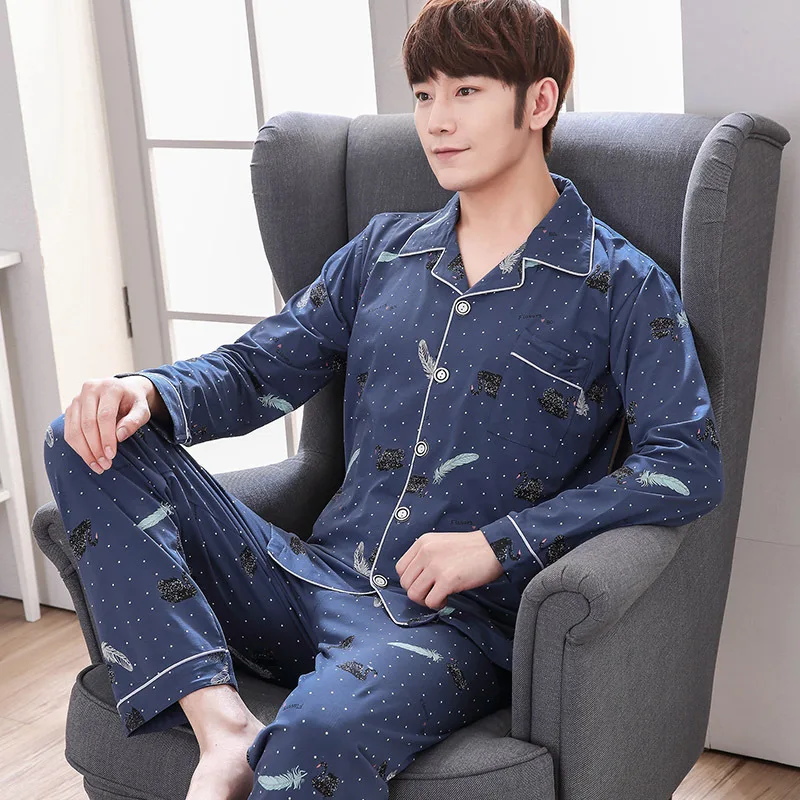 

Autumn New Style Pajamas Men Pure Cotton Comfortable Long-sleeve Suit Korean-style Long Sleeve Glorious Feather Outer Wear Track