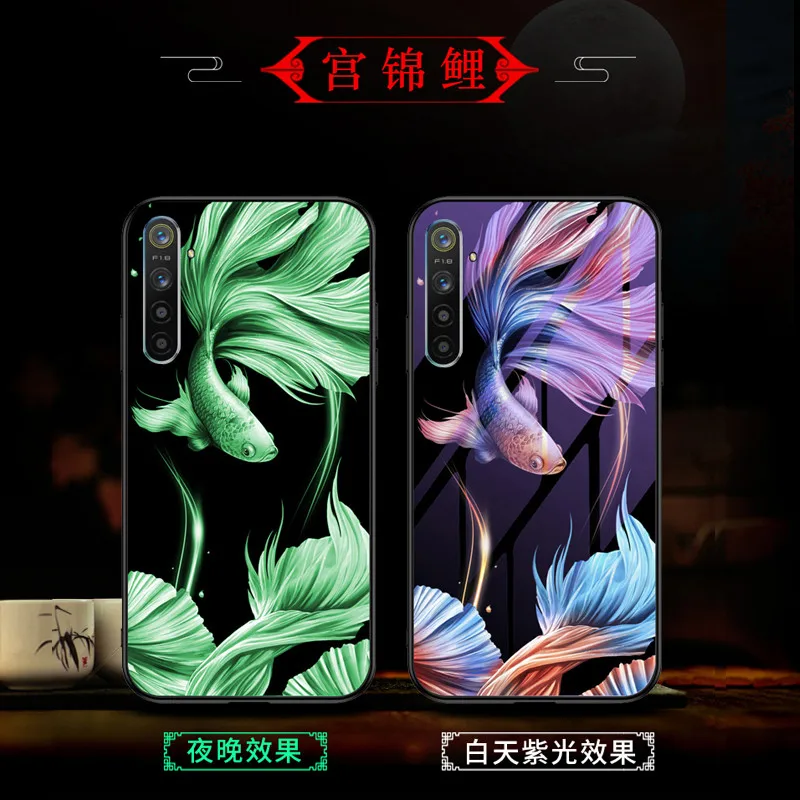 Светящийся чехол для OPPO Realme XT чехол 6," светящаяся задняя крышка из закаленного стекла чехол для OPPO Realme XT X2 чехол силиконовый чехол для телефона