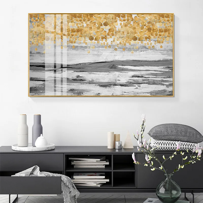 

Hotel Bedroom Gold Scenery Hanging Painting Living Room Northern European-Style Decorative Painting Modern Minimalist Geometry A