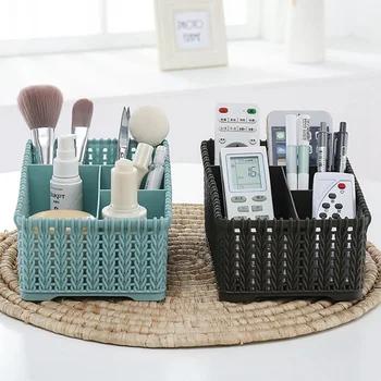 

Imitation Rattan Desktop Storage Basket Office Debris Storage Box Make Up Organizer Dressing Table Cosmetics Organizer Basket