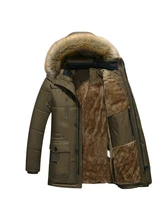  Thick Warm Parka Men Fleece Fur Hood Men Winter Jacket Coat Military Cargo Medium-long Mens Overcoat 