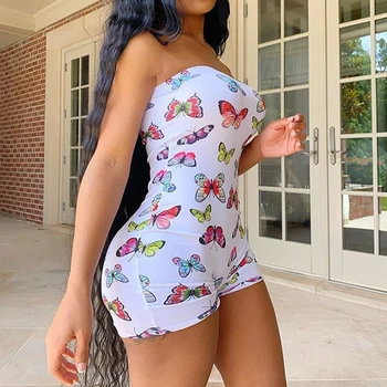 

Fashion Summer Sexy Jumpsuit Women Off Shoulder Bodycon Butterfly Rompers Womens Casual Shorts Tight-fitting Chest Wrap Suit
