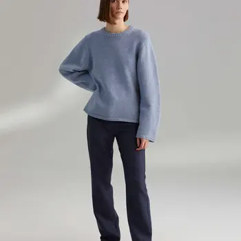 

2019 autumn and winter new women simple and classic pure color loose woolen sweater