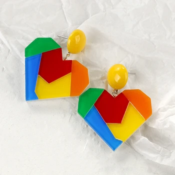 

AENSOA Korean 2020 Rainbow Resin Heart Shape Drop Earring Multicolor Stitching Fashion Acrylic Geometric Earrings Women Jewelry