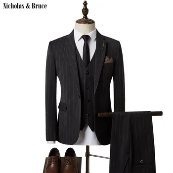 

N&B Men Suits Wedding Suits Men (Jacket+Vest+Pant) Male Blazers Tuxedo Striped Design 3 Piece Suit Business Formal Suit Set SR64