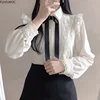 Ruffled Autumn Spring Basic Office Lady Work Wear Women Single Breasted Button Solid Peter Pan Collar Top White Shirts Blouses 2