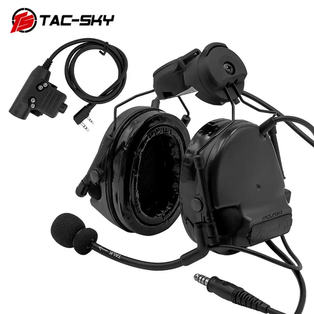 TAC-SKY кронштейн для шлема, гарнитура COMTAC III, силиконовый наушник, версия шумоподавления, тактическая гарнитура BK+ interphone U94PTT - Цвет: BK