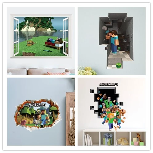 3D Cartoon Steve and Creeper Game Wall Sticker for kids rooms Sandbox Game Poster Modern Home Decor  Anime poster