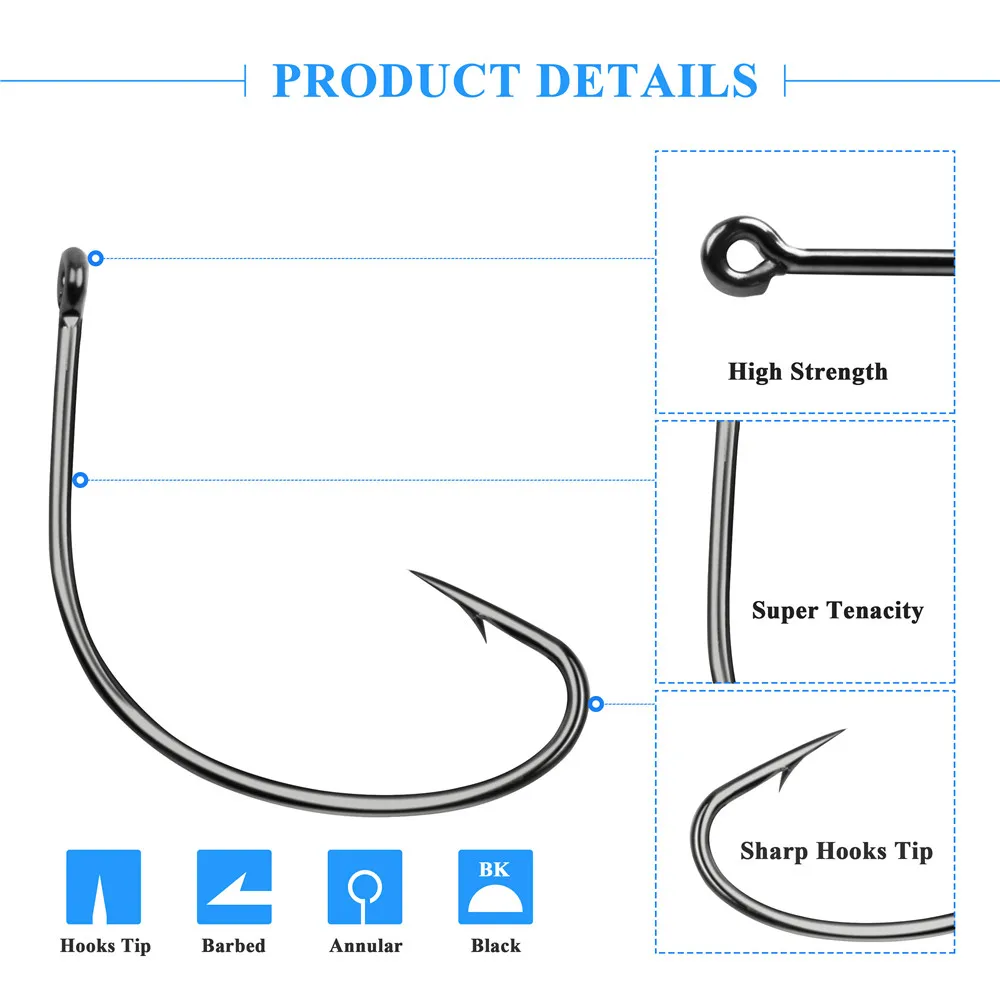 Gancho de Pesca Equipamento de Pesca Alta Carbono Black Bass Wacky Sharp Farpado Gancho Offset Kit Rig Texas 100pcs Aço 5 Gancho De Pesca sharp farpado gancho offset